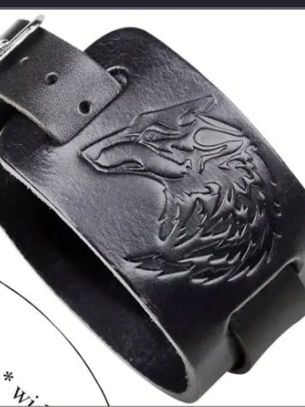 Vegan Leather Embossed Wolf Black Leather Cuff Bracelet Punk Goth 🦇🐺